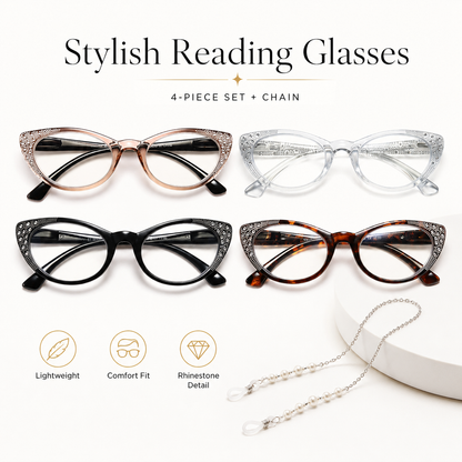 EYEURL Cat Eye Reading Glasses for Women – 4 Pack Blue Light Blocking Fashion Computer Readers with Spring Hinges, Anti-Glare Stylish Eyewear for Office and Daily Use