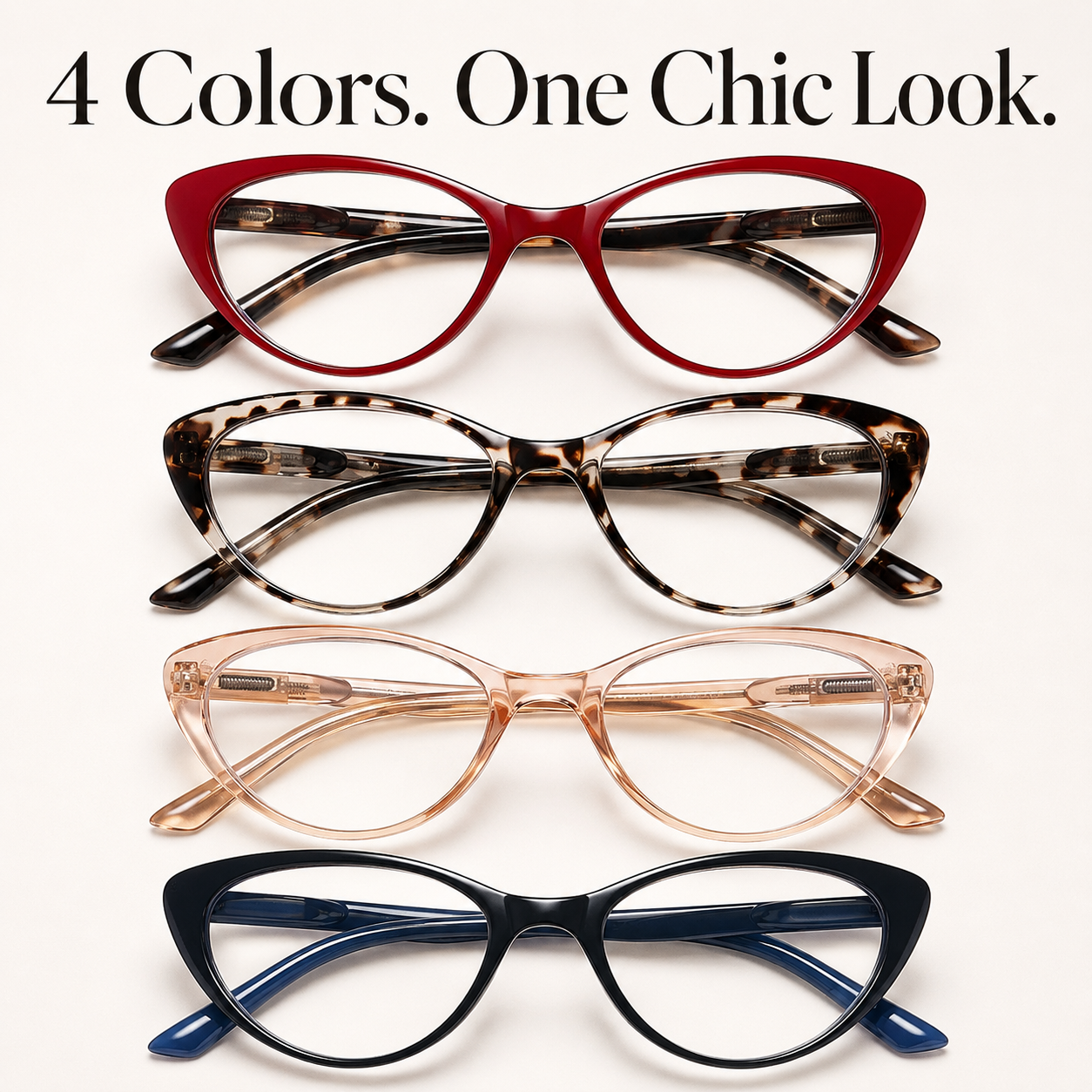 EYEURL 4 Pack Cat Eye Reading Glasses for Women – Blue Light Blocking Fashion Computer Readers, Anti-Glare Lightweight Eyeglasses