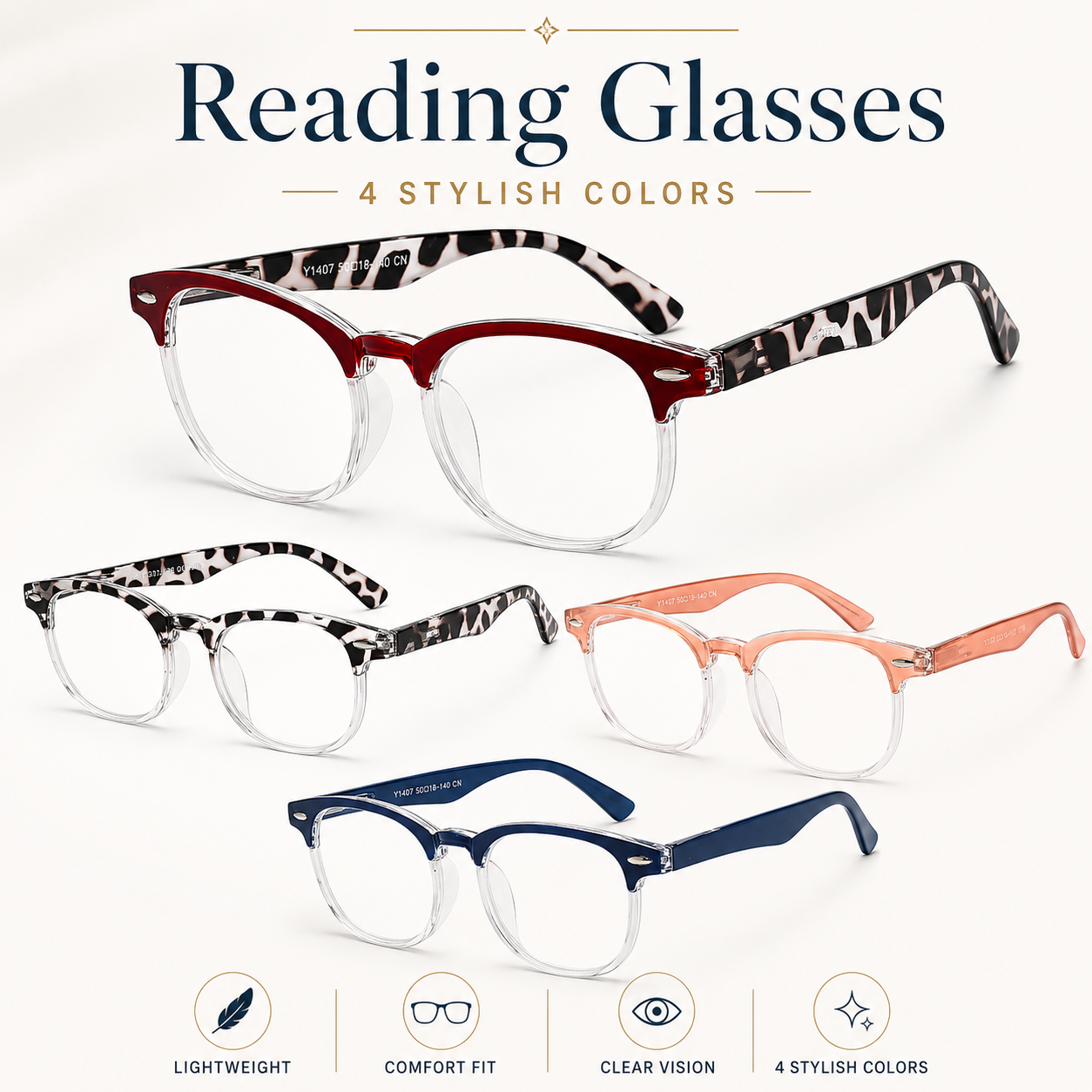 EYEURL Round Reading Glasses for Women – 4 Pack Stylish Blue Light Blocking Readers, Retro Round Computer Eyeglasses for Work and Home