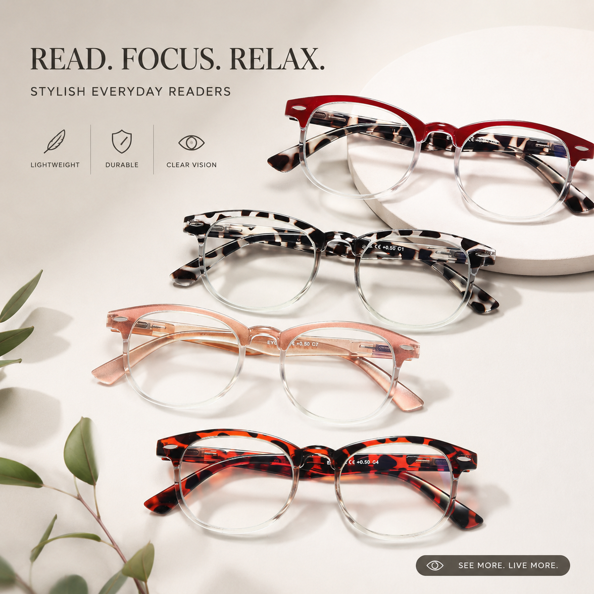 4-Pack Vintage Round Blue-Light Readers for Women – Clear - product photo 8