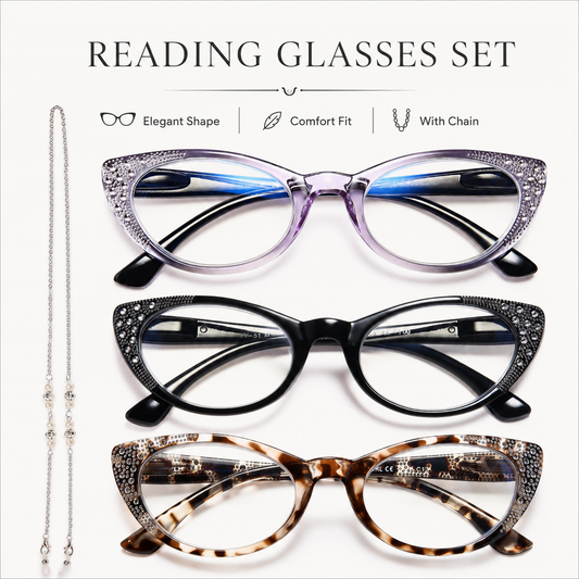 EYEURL Cat Eye Reading Glasses for Women – 3 Pack Blue Light Blocking Fashion Computer Readers with Spring Hinges, Anti-Glare Stylish Eyewear for Work and Daily Use