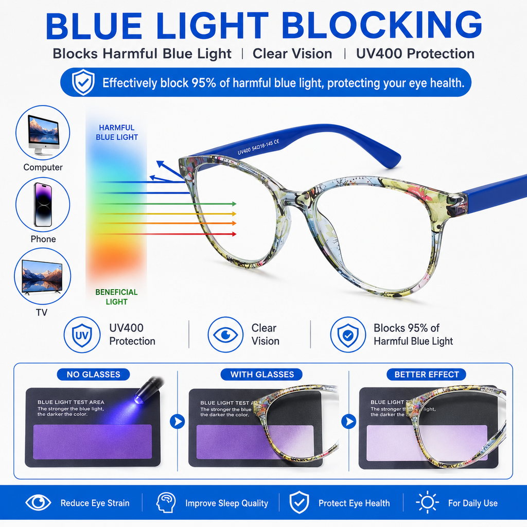 Fashion Cat Eye Reading Glasses for Women, 4-Pack Floral Pattern Readers with Spring Hinges, Lightweight Comfortable Frame, Anti Eyestrain Cheaters