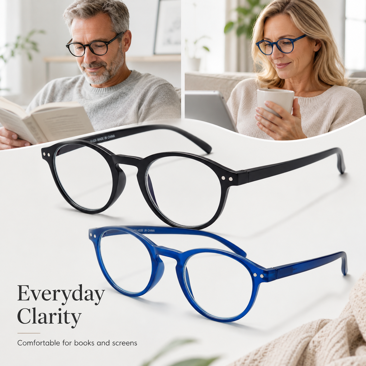 EYEURL 4-Pack Small Round Reading Glasses for Women Men Neck Hanging Blue Light Blocking Eyeglasses TR90 Readers for Women