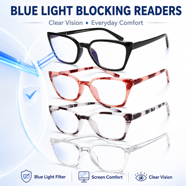 EYEURL 4-Pack Cat Eye Reading Glasses for Women – Fashion Blue Light Blocking Readers, Comfortable Ladies Computer Eyeglasses for Everyday Use