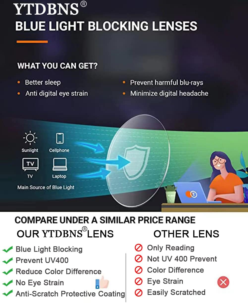 Unisex Professional Reading Glasses – Blue Light Filter Computer Readers with Spring Hinges, Anti Glare and UV Protection Lenses