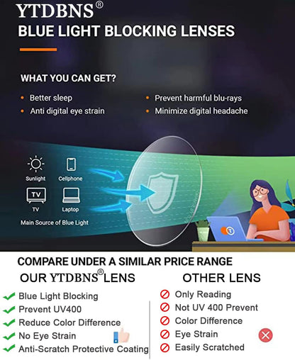 Unisex Professional Reading Glasses – Blue Light Filter Computer Readers with Spring Hinges, Anti Glare and UV Protection Lenses