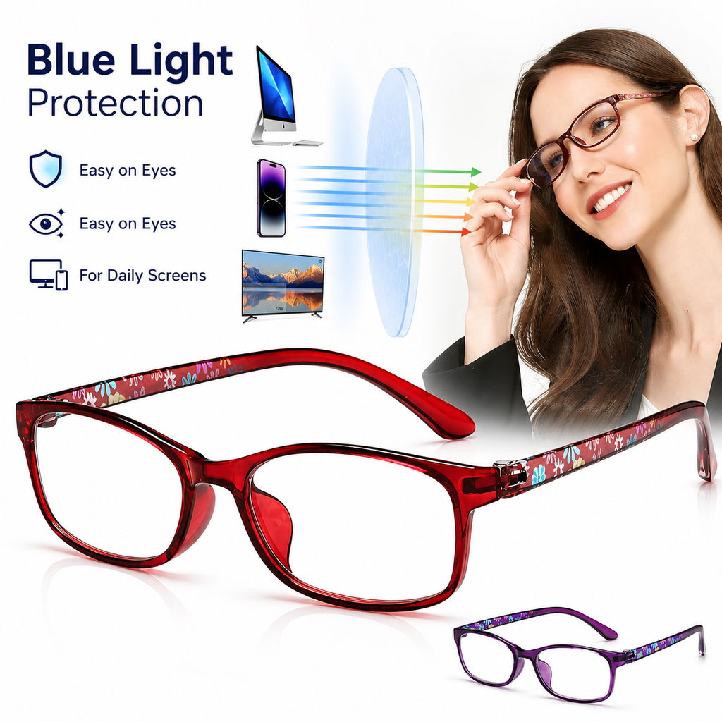EYEURL Blue Light Blocking Glasses For Womens - 2 Pairs Lightweight Blue Screen Computer Eyeglasses Anti Glare Glasses