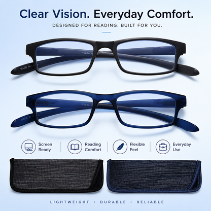 EYEURL 2 Pack Neck Hanging Reading Glasses for Women and Men – Blue Light Blocking Computer Readers with Spring Hinges, Comfortable and Lightweight Design