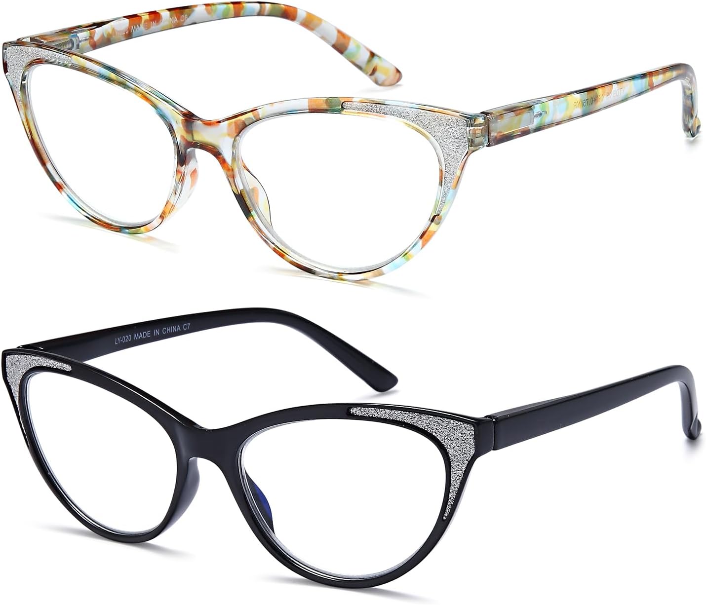 Cat Eye Reading Glasses for Women – Blue Light Blocking Computer Readers with Stylish Glitter Frame, Comfortable Eyeglasses for All Face Shapes