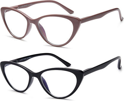 EYEURL Cat Eye Reading Glasses for Women – 2 Pack Stylish Blue Light Blocking Readers with Spring Hinge, Anti Glare & UV Protection