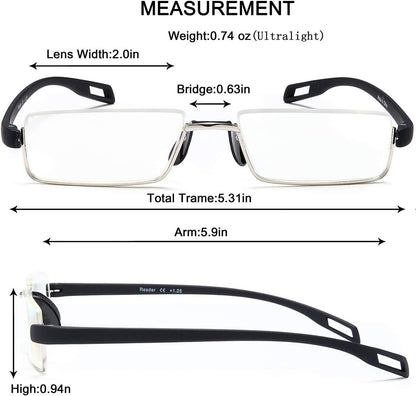 EYEURL Half Frame Reading Glasses 1.50 - Blue Light Blocking Computer Readers for Men Women Lightweight Anti Glare TR90 Black