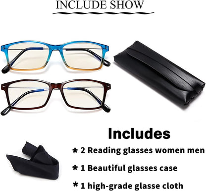 EYEURL Blue Light Blocking Reading Glasses Set of 2 Computer Readers Men and Women Lightweight Trendy Frame Choose Your Magnification +1.5