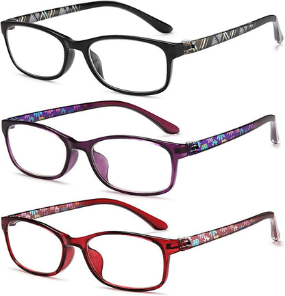 EYEURL Reading Glasses for Women-Blue Light Blocking For Women-3 Pack Computer Readers 0.0 Spring Hinge Anti UV Ray/Eye Strain/Glare Eyeglasses