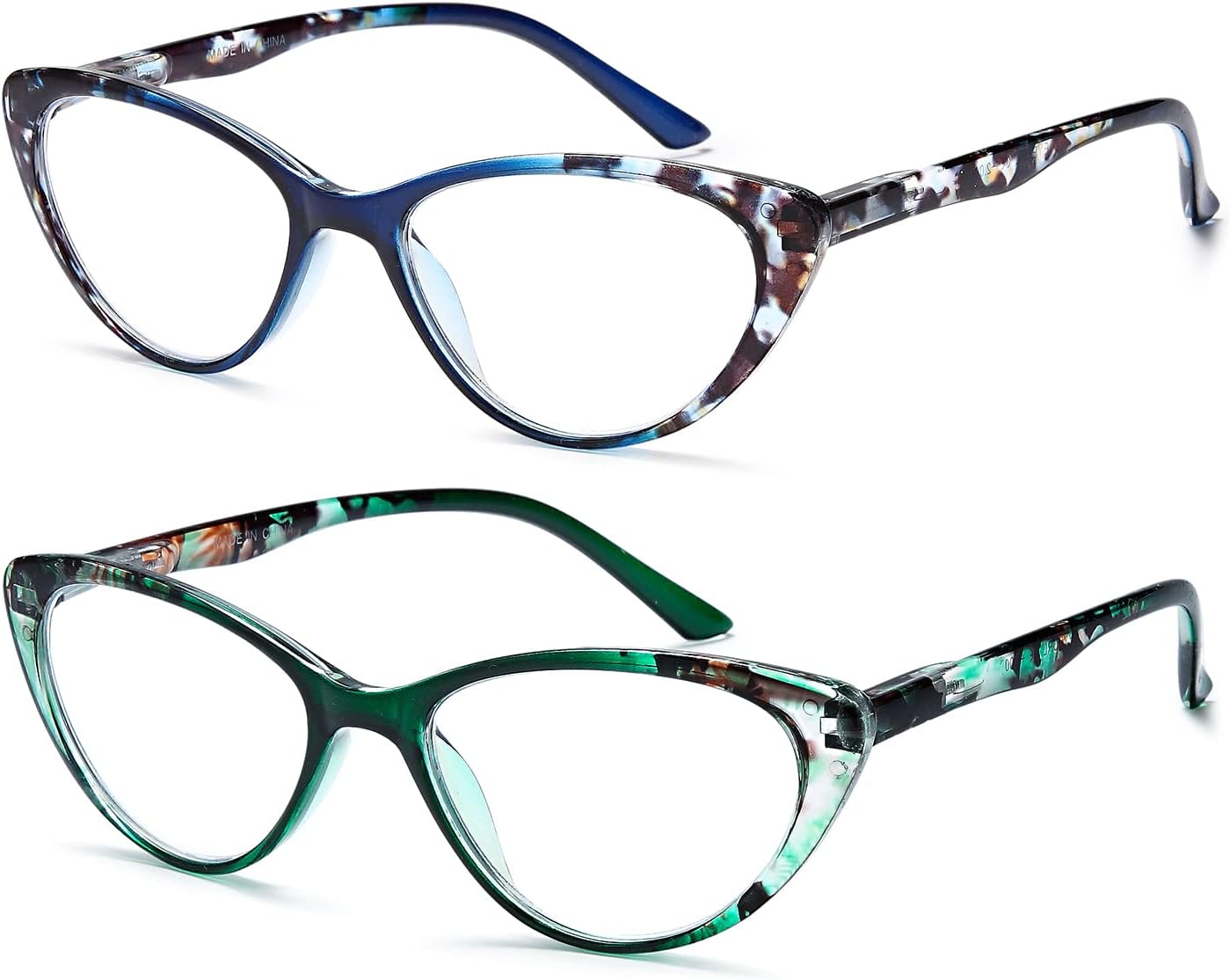 2 Pack Blue Light Blocking Cat Eye Readers for Women – Anti Glare UV Filter Computer Reading Glasses, Spring Hinge Comfort Fit