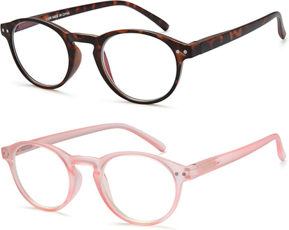EYEURL 4-Pack Small Round Reading Glasses for Women Men Neck Hanging Blue Light Blocking Eyeglasses TR90 Readers for Women