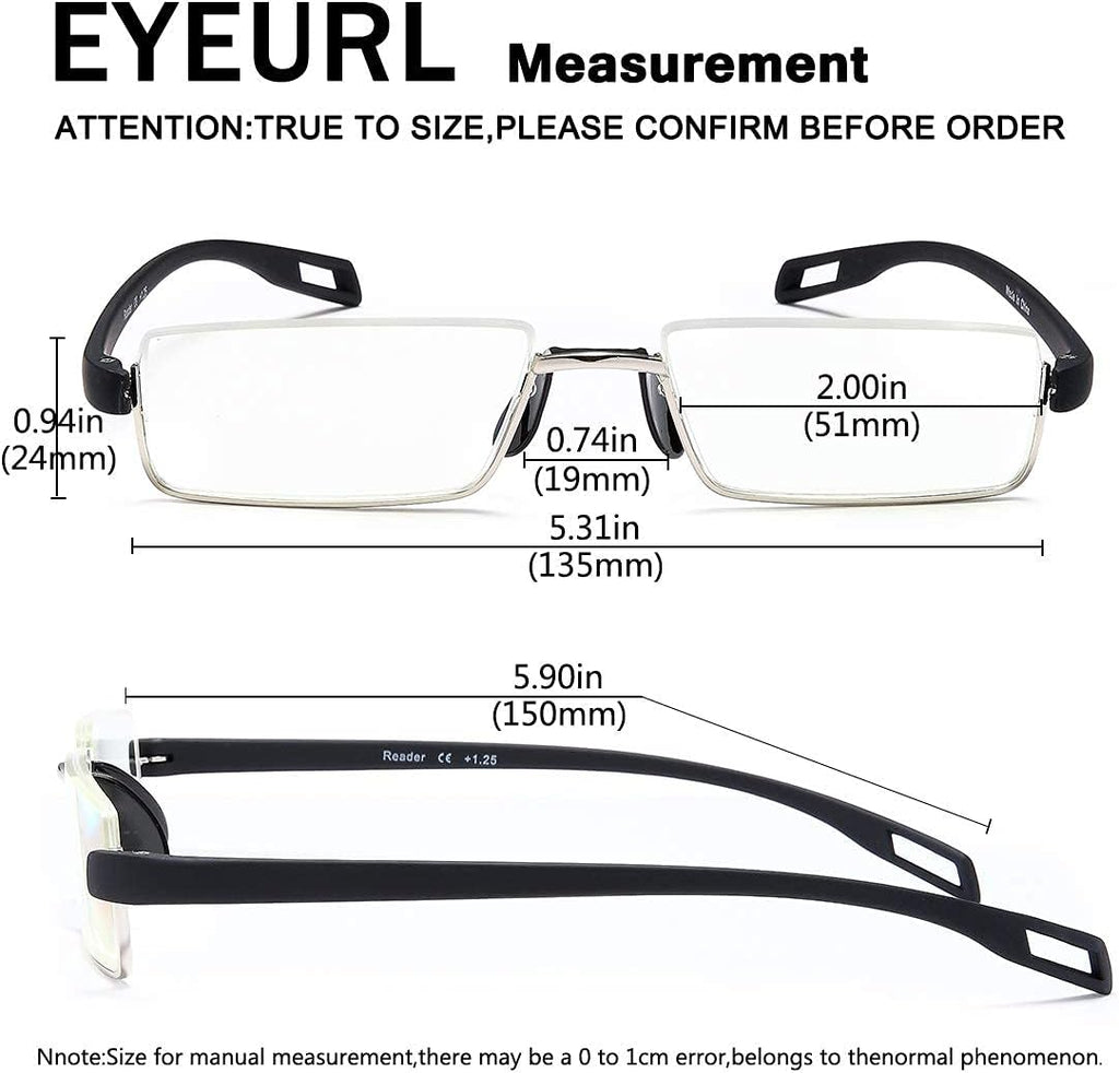 EYEURL Reading Glasses Half-Rim Computer Readers for Men and Women +0.0 Blue Light Blocking Thin Optics Eyeglass