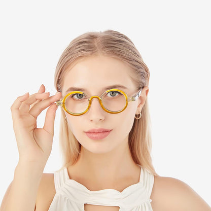 Retro Round Reading Glasses for Men and Women, Stylish Color Frame Design, Blue Light Blocking, Spring Hinges, Anti Eye Strain Computer Readers