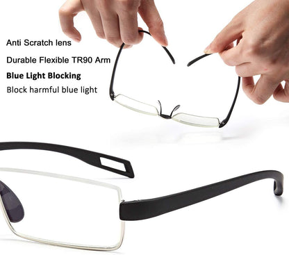 EYEURL Half Frame Reading Glasses 1.50 - Blue Light Blocking Computer Readers for Men Women Lightweight Anti Glare TR90 Black