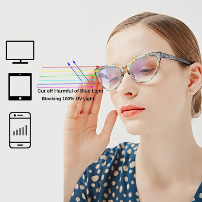 Cat Eye Reading Glasses for Women – Blue Light Blocking Computer Readers with Stylish Glitter Frame, Comfortable Eyeglasses for All Face Shapes