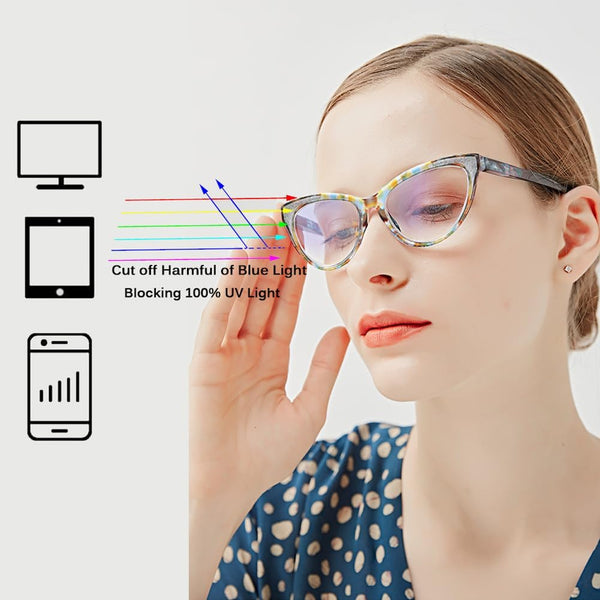 Cat Eye Reading Glasses for Women – Blue Light Blocking Computer Readers with Stylish Glitter Frame, Comfortable Eyeglasses for All Face Shapes