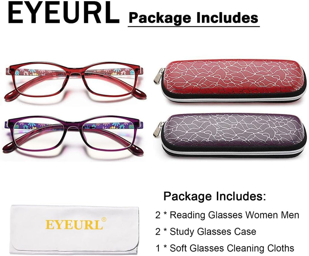 EYEURL Blue Light Blocking Glasses For Womens - 2 Pairs Lightweight Blue Screen Computer Eyeglasses Anti Glare Glasses
