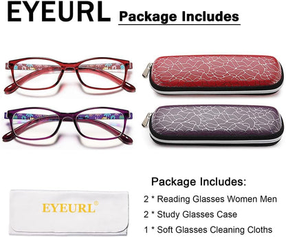 EYEURL Blue Light Blocking Glasses For Womens - 2 Pairs Lightweight Blue Screen Computer Eyeglasses Anti Glare Glasses