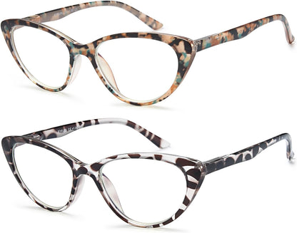EYEURL Cat Eye Reading Glasses for Women - 2 Pack Blue Light Blocking Computer Readers Spring Hinge Anti Glare/UV Ray Eyeglasses