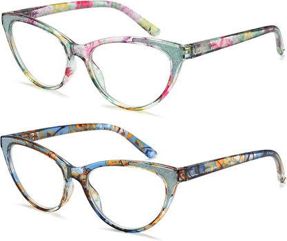 Blue Light Blocking Cat Eye Readers for Women – Computer Eyeglasses with Glitter Frame, Anti Glare Cheaters for All Face Shapes