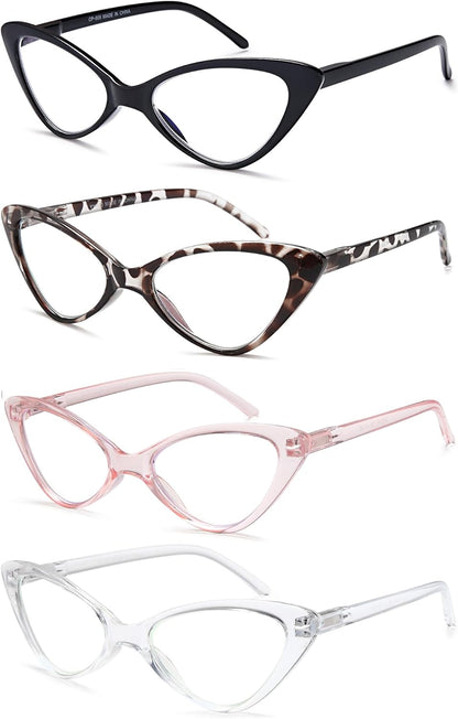 EYEURL 4-Pack Reading Glasses for Women, Fashion Cat Eye Blue Light Blocking Readers with Spring Hinges,1.50 Anti-Glare/UV Rays