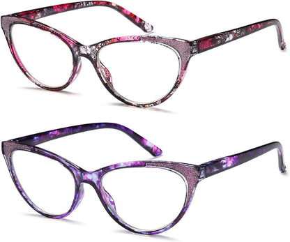 Cat Eye Reading Glasses for Women, Eyeglasses, Blue Light Readers for Women, Computer Eye Glasses, Cheaters, Stylish Glitter Frame for All Face Shapes