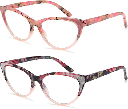 Stylish Cat Eye Reading Glasses for Women – Glitter Frame Blue Light Readers, Fashionable Computer Cheaters for Everyday Comfort