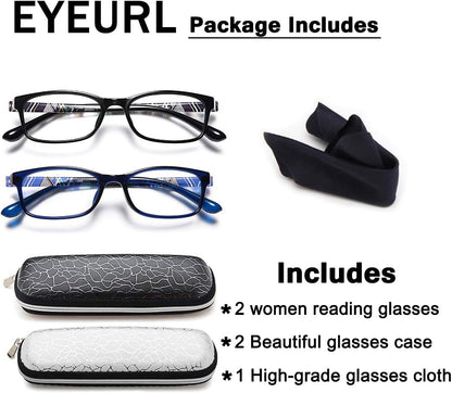 EYEURL 2 Pack Blue Light Blocking Reading Glasses for Women – Lightweight TR90 Frame Readers, Reduce Digital Eyestrain