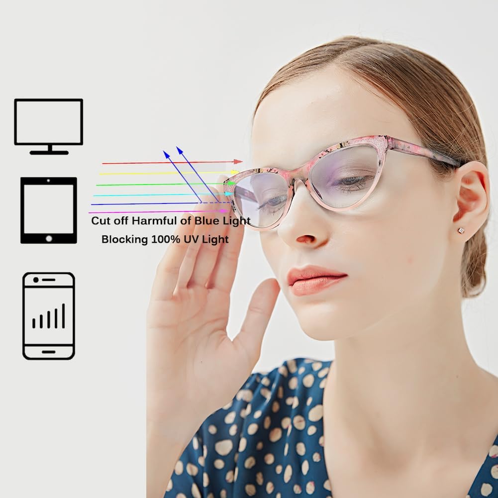 Stylish Cat Eye Reading Glasses for Women – Glitter Frame Blue Light Readers, Fashionable Computer Cheaters for Everyday Comfort