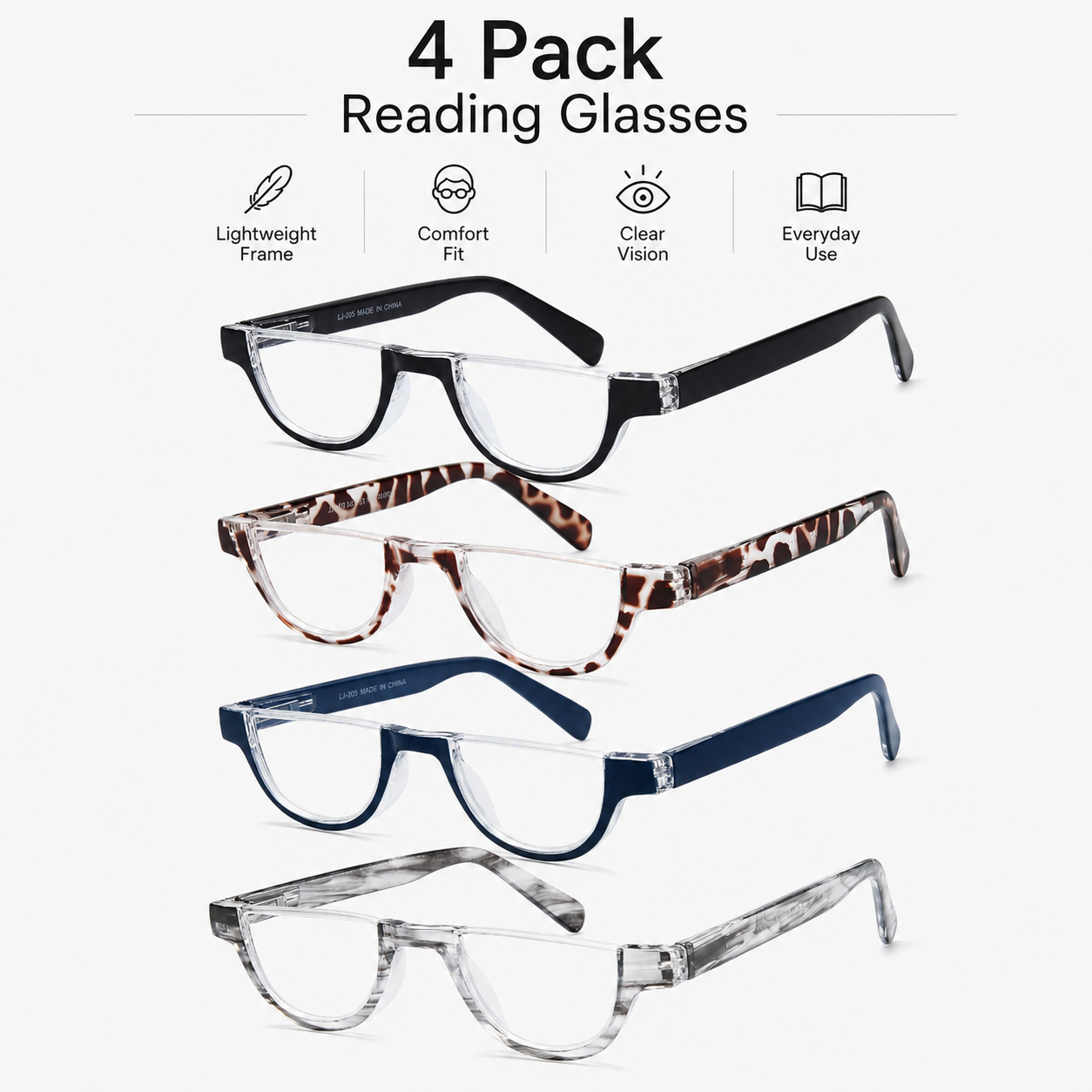 EYEURL Half Frame Reading Glasses for Women-4 Pack Blue Light Glasses Fashion Computer Readers for Women Anti UV Ray Eyeglasses with Spring Hinges Secondary image