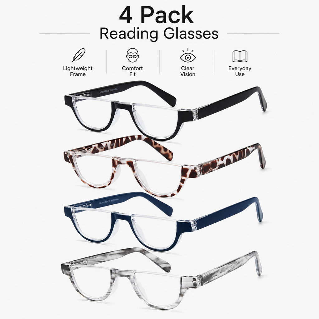 EYEURL Half Frame Reading Glasses for Women-4 Pack Blue Light Glasses Fashion Computer Readers for Women Anti UV Ray Eyeglasses with Spring Hinges