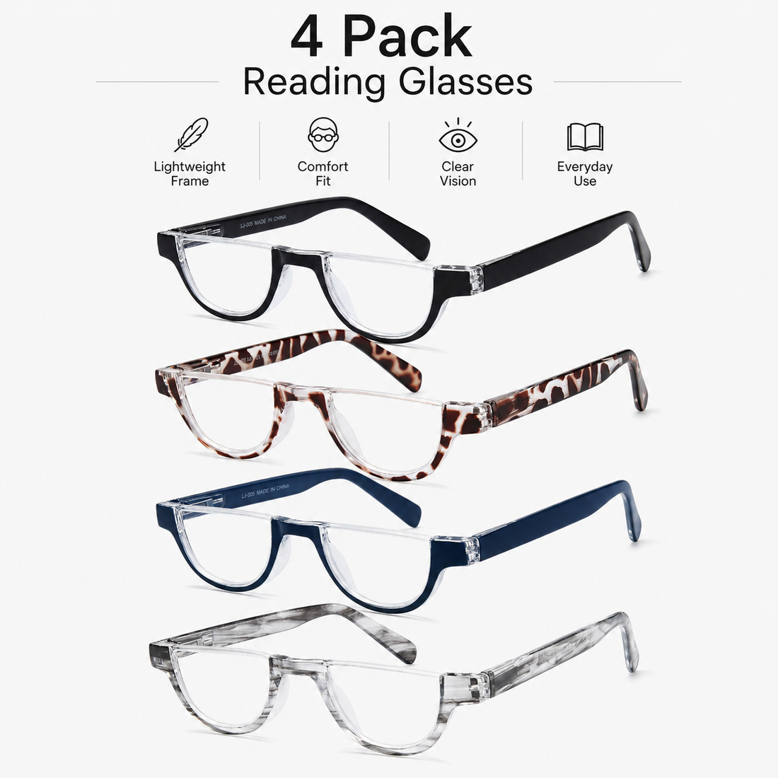 4-Pack Fashion Semi-Rimless Blue-Light Readers for Women - product photo 2