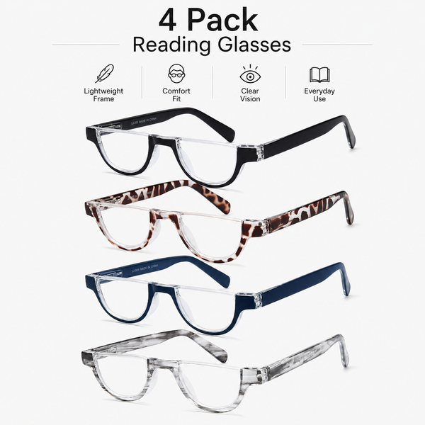 EYEURL Half Frame Reading Glasses for Women-4 Pack Blue Light Glasses Fashion Computer Readers for Women Anti UV Ray Eyeglasses with Spring Hinges