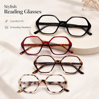 EYEURL Vintage Diamond Frame Reading Glasses for Women – 4 Pack Blue Light Blocking Computer Readers with Spring Hinges, Anti-Glare Lightweight Eyeglasses
