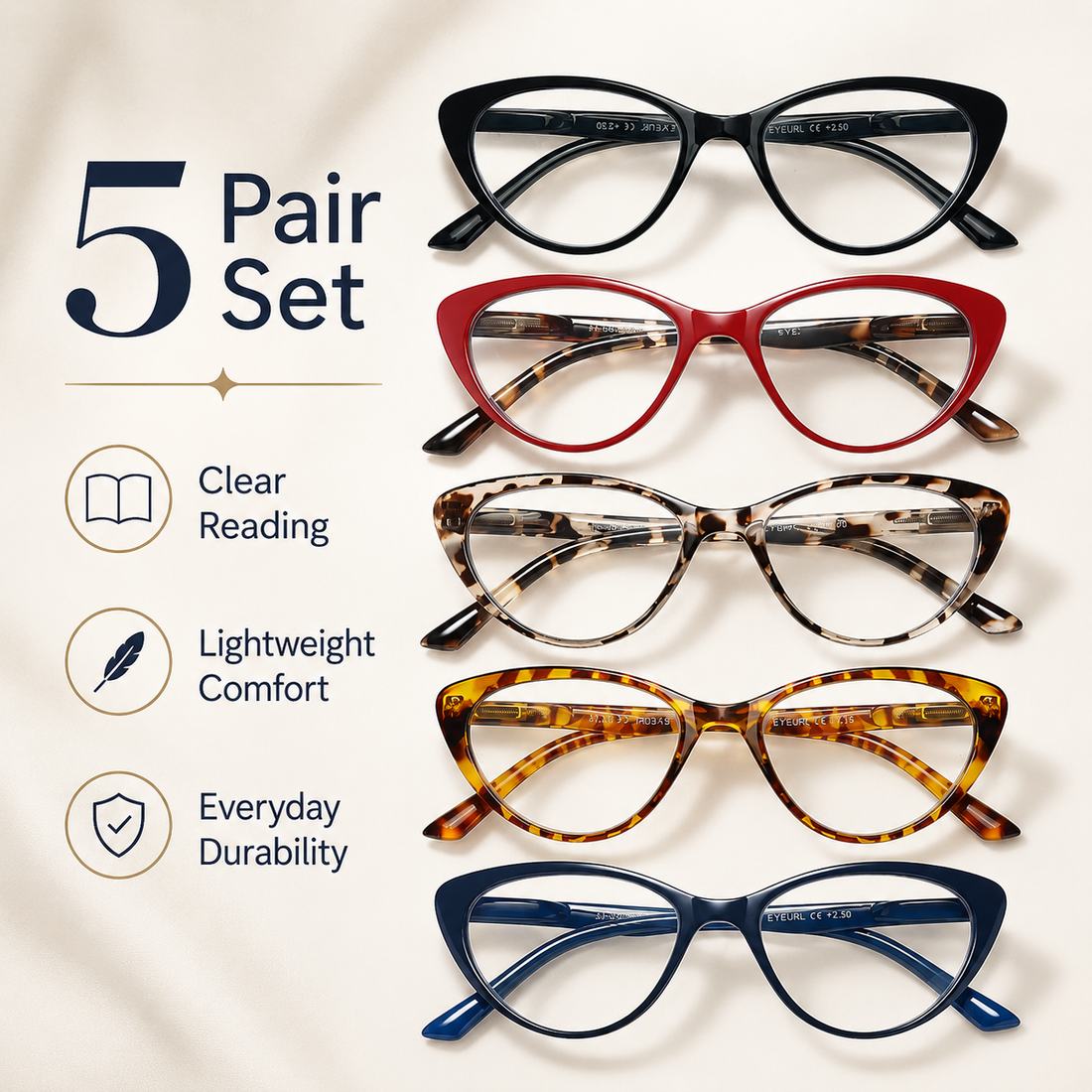 5-Pack Cat-Eye Blue-Light Readers for Women – Black & Blue - product photo 1