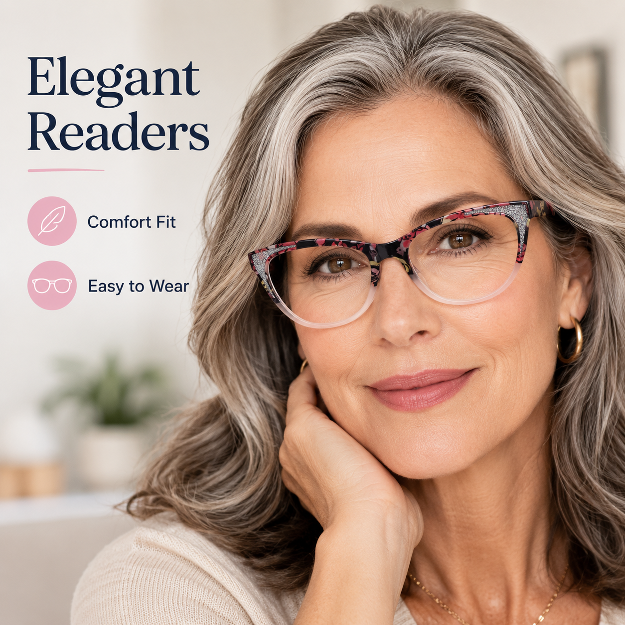Stylish Cat Eye Reading Glasses for Women – Glitter Frame Blue Light Readers, Fashionable Computer Cheaters for Everyday Comfort