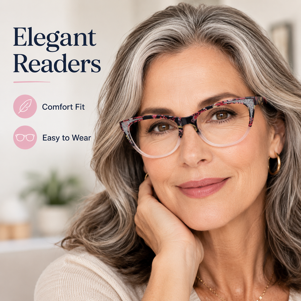 Stylish Cat Eye Reading Glasses for Women – Glitter Frame Blue Light Readers, Fashionable Computer Cheaters for Everyday Comfort