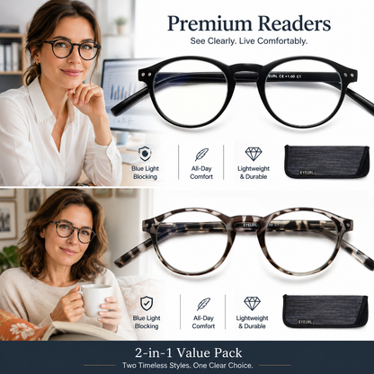EYEURL 4-Pack Small Round Reading Glasses for Women Men Neck Hanging Blue Light Blocking Eyeglasses TR90 Readers for Women