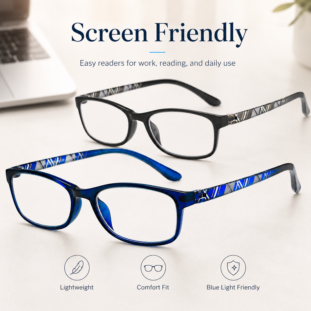 EYEURL 2 Pack Blue Light Blocking Reading Glasses for Women – Lightweight TR90 Frame Readers, Reduce Digital Eyestrain