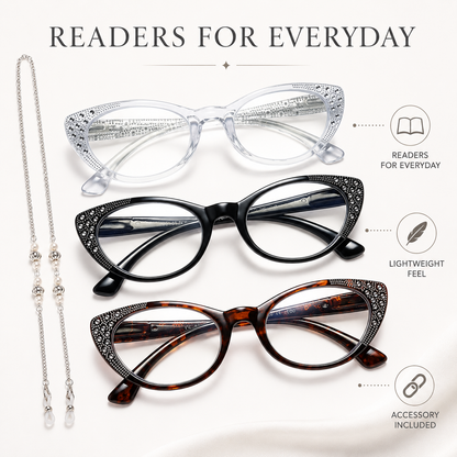 EYEURL Cat Eye Reading Glasses for Women – 3 Pack Blue Light Blocking Fashion Readers with Spring Hinges, Anti-Glare and UV Protection Eyewear