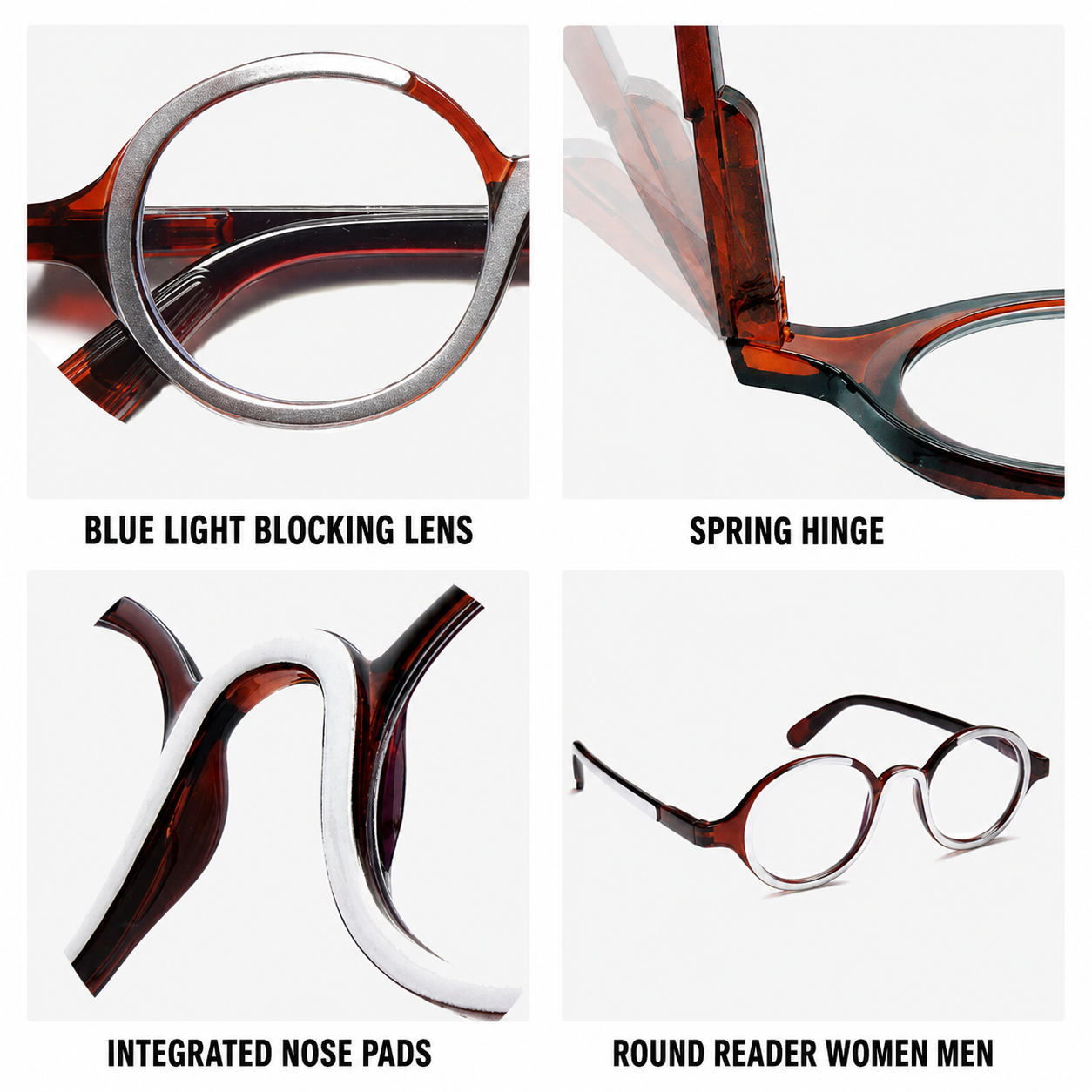 Blue Light Blocking Retro Round Readers for Men & Women – Anti Eye Strain Computer Glasses with Durable Spring Hinges and Trendy Color Frames