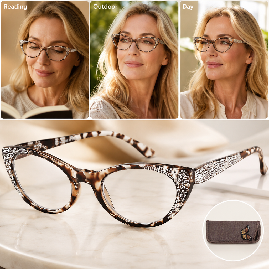 EYEURL Cat Eye Reading Glasses 3-Pack – Blue Light Blocking Computer Readers for Women, Rhinestone Frame Design, Anti UV & Anti Glare Eyeglasses