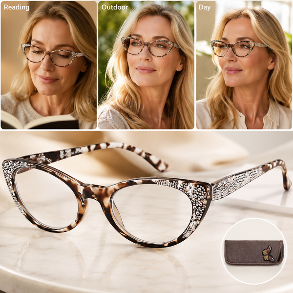 EYEURL Cat Eye Reading Glasses 3-Pack – Blue Light Blocking Computer Readers for Women, Rhinestone Frame Design, Anti UV & Anti Glare Eyeglasses