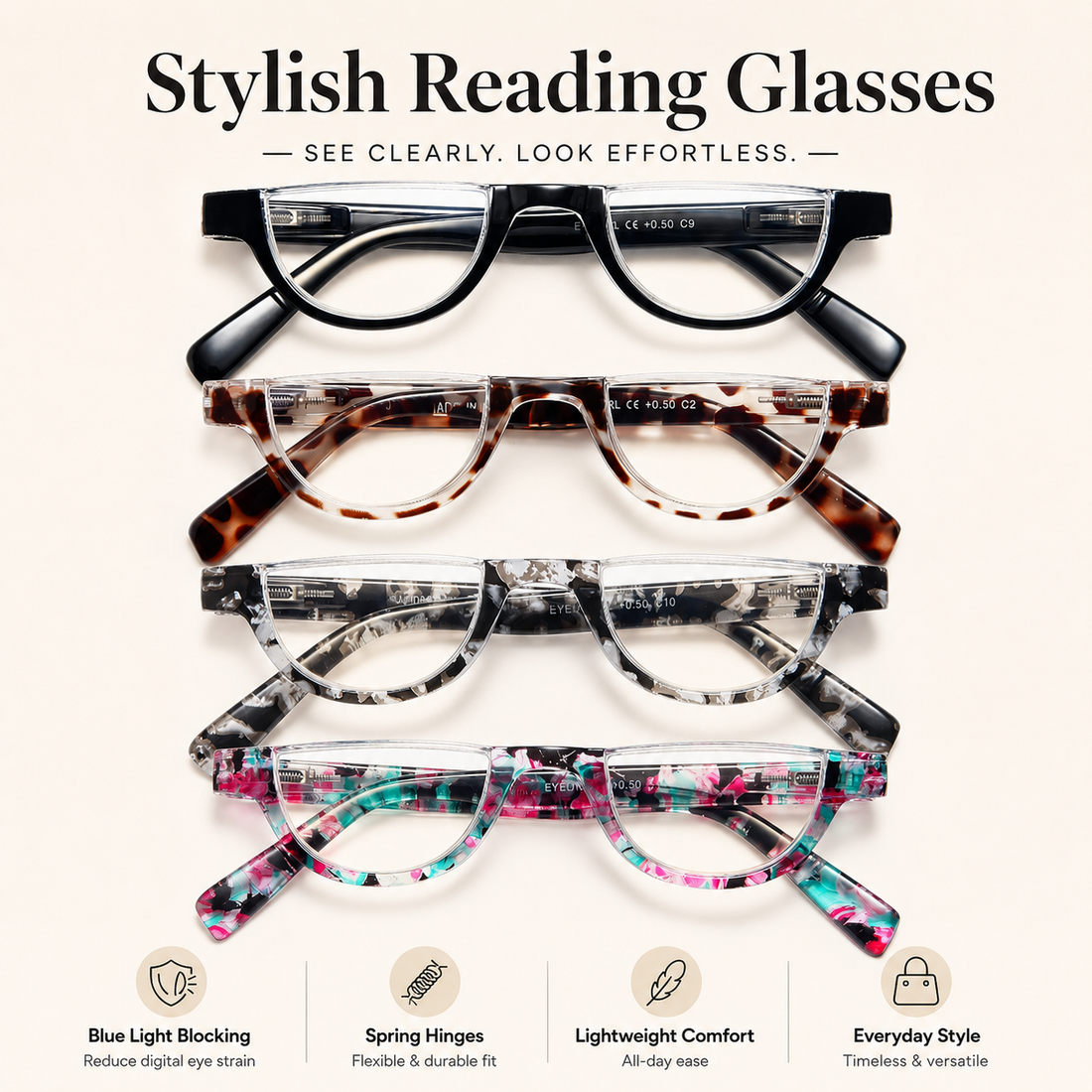 4-Pack Semi-Rimless Readers for Men & Women – Black & Brown - product photo 1