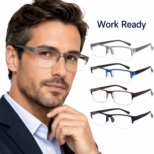 EYEURL 4-Pack Half Frame Blue Light Reading Glasses for Men Rectangle Semi Rimless Readers for Women Spring Hinge Eyeglasses