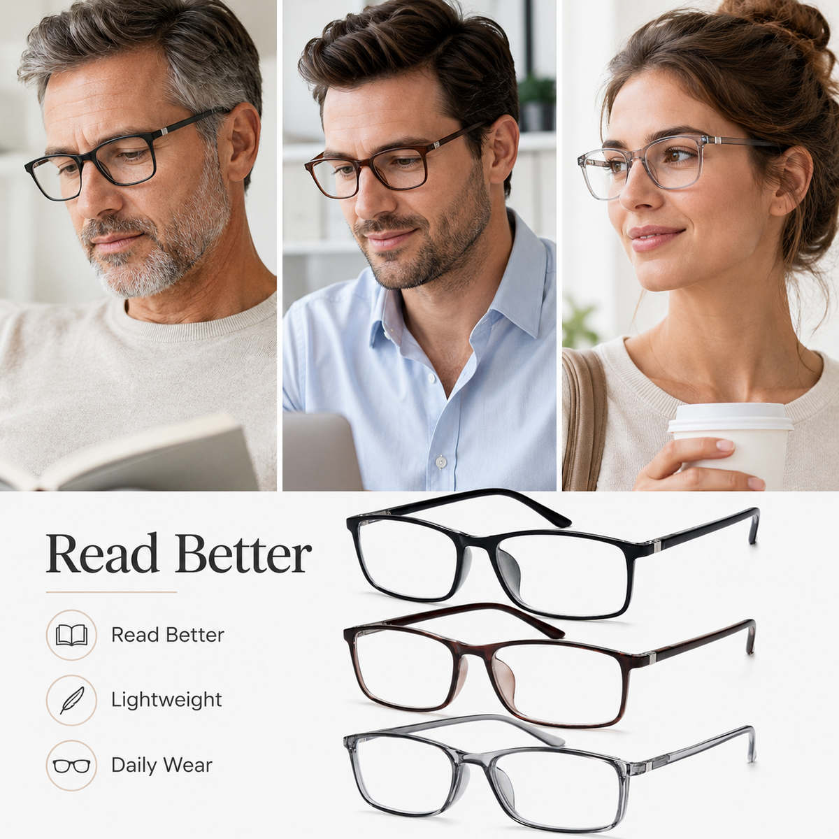 Classic Full-Rim Blue-Light Readers for Men & Women – Black - product photo 2